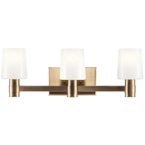 Image of Kichler Adani 3-Light Vanity Light Fixture, Modern Bathroom Vanity Lighting with Opal Glass in Champagne Bronze for Bathroom or Powder Room Wall Mount (8.25 inch x 24 inch), 55176CPZ