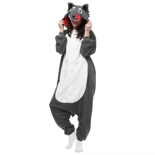 Silver_river Combinaison Unisexe Adulte Pyjama Animal Cosplay Deguisement Kigurumi, XL, Loup Gris
