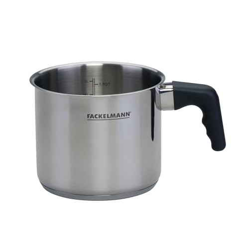 Fackelmann Geneva Pote Alto 14 cms, Capacidad 1,7 Litros, Cazo de Leche de Acero Inoxidable con Núcleo de Aluminio, Resistente a Corrosión y Fácil de Limpiar, Distribución Uniforme del Calor