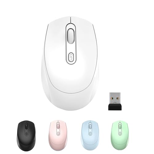 ONE-UP Wireless Mouse, 2.4G, Silent, USB Nano Receiver, for Laptop, Chromebook, PC, Mac, Windows and School Work (White)