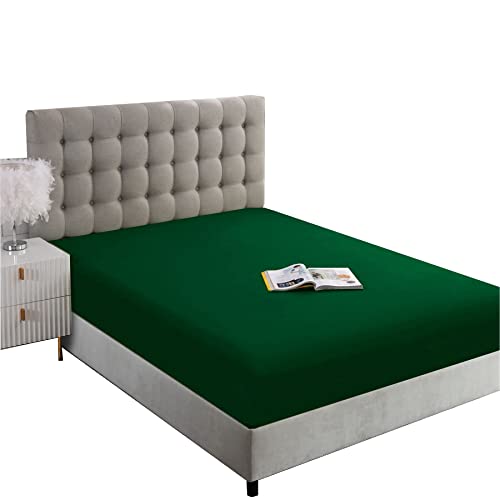 Image of Ghooss Full Size Fitted Sheet-Single Fitted Deep Pocket Sheet up to 14 Inch-Wrinkle-Fade-Stain Resistant-1 Pack(Forest Green,Full)