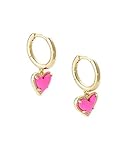 Kendra Scott Ari Heart Huggie Earrings for Women, Fashion Jewelry, Gold-Plated Over Brass, Magenta