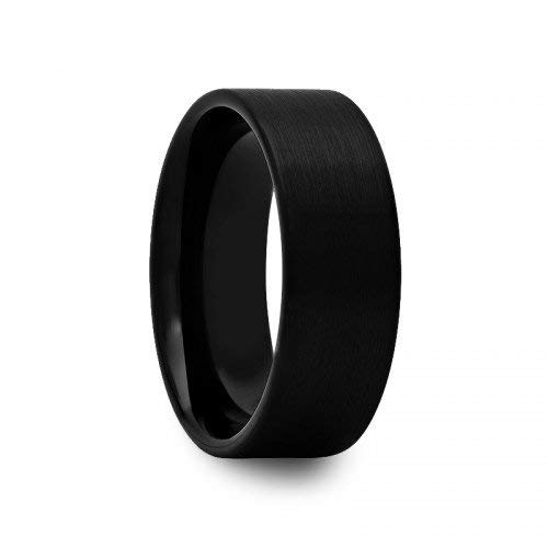 8 mm Mens Black Tungsten Carbide Rings Wedding Bands Pipe Cut with Brushed Finish