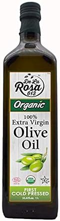 100% ORGANIC Extra Virgin Olive Oil - De La Rosa 1 Liter - First Cold-Pressed, Vegan, Gluten-Free & Kosher | Fruity & Full-Bodied | A healthy fat great for salads, dressing and more! | First Cold-Pressed | Vegan, Gluten-Free & Kosher for Passover Non-GMO | Fruity & Full-Bodied | Great For Salads & Dressings