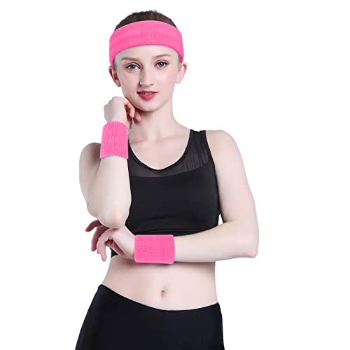 Image of ONUPGO Sweatband Set Sports Headband Wristband Set Sweatbands Terry Cloth Wristband Wrist Sweatband Headbands Moisture Wicking Sweat Absorbing Head Band