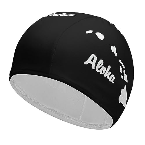 Aloha Hawaiian Map Swim Cap for Men Women Adult Swimming Caps for Short Long Hair Waterproof Bathing Caps