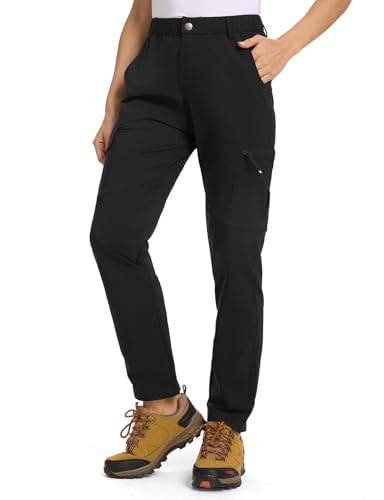 TBMPOY Women's Hiking Cargo Pants Lightweight Water Resistant Quick Dry Fishing Camping Travel Work Pant with 6 Pockets Black XS