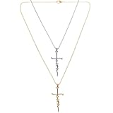 IMIKEYA Collares Colgantes para Mujer Colgante de Cruz, Set de 2 Piezas en Aleación Metálica, Cadenas Delicadas en Color Dorado y Plateado, Collar de Moda para Uso Diario y Ocasiones