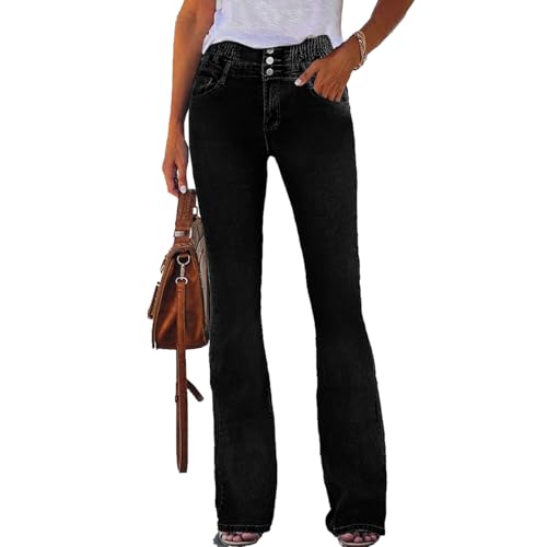 BEYOUNICSTYLE Elegant Long Bootcut Flare Jeans for Women Tall High Waisted Stretchy Curvy Smocking Bell Bottom Denim Pants