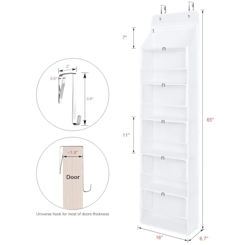 Image of Univivi Hanging Yarn Storage Organizer with 6 Zipper Closure Compartments, Large Capacity Knitting Organizer Storage, Over the Door Hanging Yarn Holder for Knitting Needles, Crochet Hooks(Clear White)