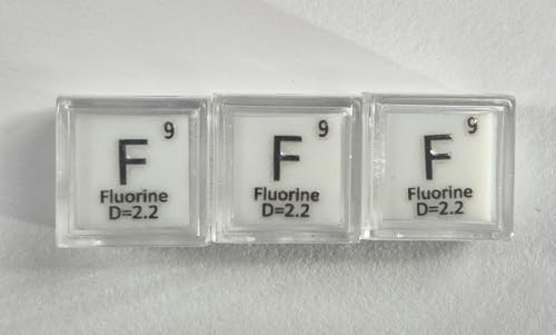 Image of 0.39 inch 10mm Fluorine Teflon 75% Pure Cube F Periodic Table Element Engraved Density Collection Science Education Display Block Cube + Acrylic Case Box - 1PC