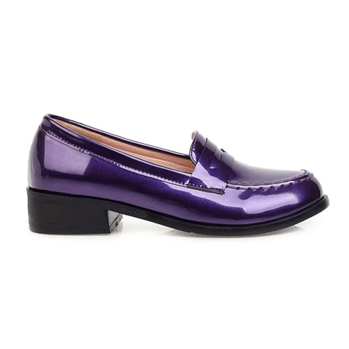 Image of Caradise Women's Patent Leather Loafers Block Heel Slip On Casual Shoes
