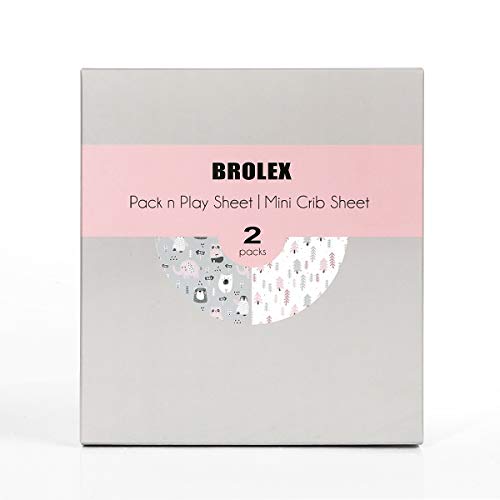 BROLEX 2 Pack Mini Crib Sheets, Stretchy Portable Fitted Playard Sheet Set, Convertible Playard Mattress Cover, Ultra Soft Breathable Material, Jungle Animals