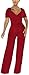 ZonJie Elegant Red Jumpsuit for Women Sexy Deep V Neck Short Sleeve Wide Leg Pant Plus Size Romper,Red X-Large