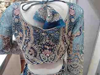 Image of Embroidered Bridal Lehenga Choli Set, Teal Blue, Floral Embroidery, with Dupatta, for Weddings and Festive Occasions