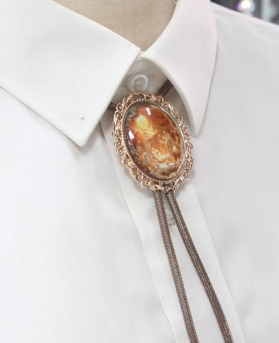 Image of PEARLY JUN Bolo Tie for Women Men Flower Rose Western Cowboy Brown Leather Country Style String Vest Gifts