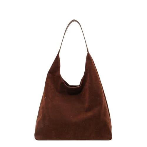 Vintage Women's Suede Shoulder Bag – Large Capacity Casual Commuter Tote, Solid Color