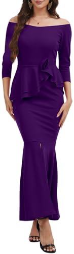 Image of Women's Elegant Formal Mermaid Maxi Dress Off Shoulder Long Sleeve Wedding Split Evening Gown Prom Cocktail Party Dresses
