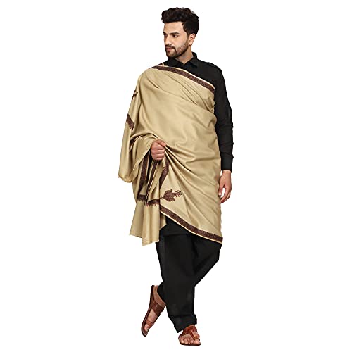 Image of SWI WITH LABEL Men's Embroidered Fine Acrylic Shawl | Men's Shawl Inspired by intricate traditional Kashmiri embroidery work | Felicitation Shawl to honor chief guests