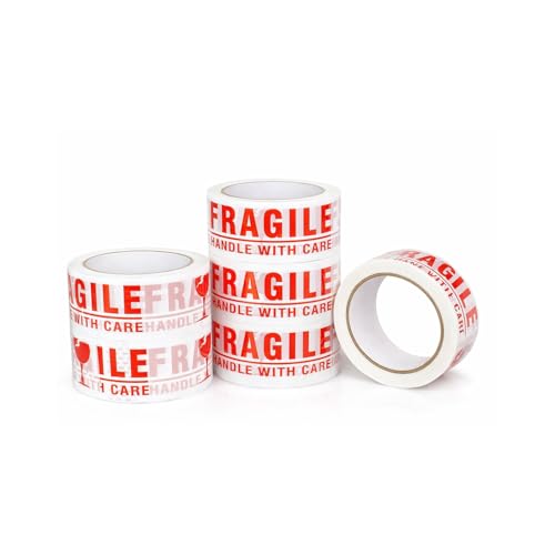 Image of Fragile Packing Tape | Pack of 6 Rolls | 48 mm / 2 Inch x 65 Meter BOPP Adhesive Tape | Heavy Duty Red & White Warning Tape for Fragile Parcels E-Commerce &