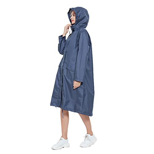 Manteau de pluie long et élégant pour femme avec capuche et poches - Bleu - XXL Cover