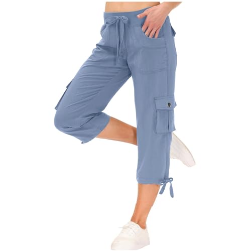 Pantalon Cargo Capri WWricotta Éte Décontracté - Short Long Uni à Cordon