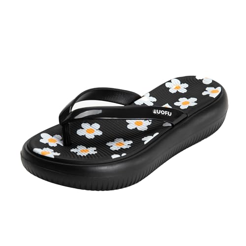 JOMIX Chanclas Mujer Verano con Plataforma Chanclas Playa Mujer Piscina Mar Ducha Baño Chancletas Mujer con Suela Gruesa, Negro, 40 EU