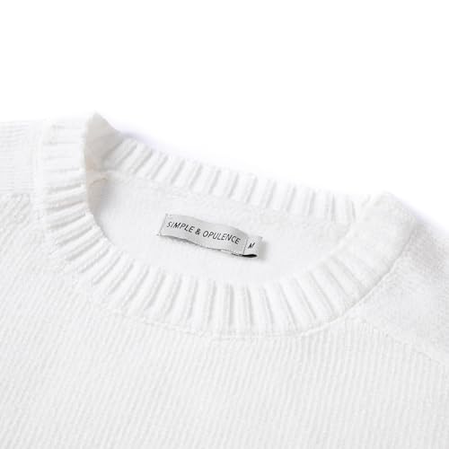 Image of Simple&Opulence Women's Chenille Sweater Crewneck Long Sleeve Pullover Ribbed Cuff Hem Round Neck Jumper Tops