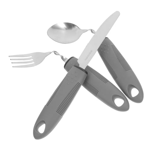 SOLUSTRE Elderly Tableware Adaptive Utensils Curved Handle Spoons Forks Knives Easy to Use Safe for Patients