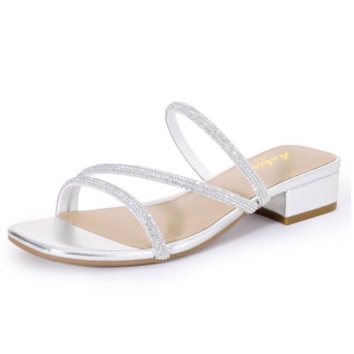 Image of Ankis Black Nude White Strappy Heels Women 1 Inch Low Chunky Block Heel Heeled Sandals Square Open Toe Slip On Slides Mules