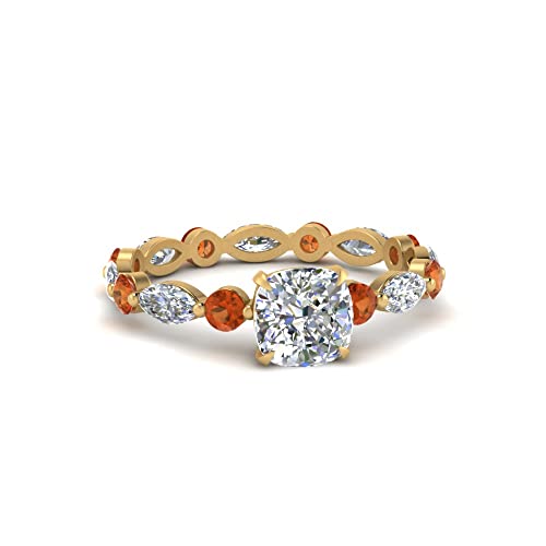 Image of 55Carat Choose Your Gemstone Marquise and Round Eternity Engagement Ring Yellow Gold Plated Cushion Shape Side Stone Engagement Rings Lightweight Office Wear Everyday Gift Jewelry US Size 4 to 12