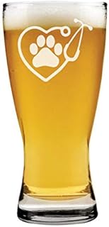 15 oz Beer Pilsner Glass Heart Stethoscope Vet Tech Veterinarian