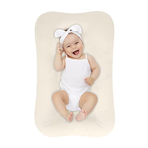 Image of ZonLi Baby Lounger, Baby Nest for 0-9 Month Baby Co-Sleeper, Portable Lounger for Newborn Essentials with Natural Breathable Natural Cotton, Perfect Shower Gifts (Beige)