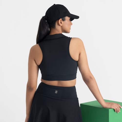 Image of HUNNIT 2 in 1 Sports Bra Crop Top - women's Polo Neck and Racerback styles with Medium Coverage, Lightly Padded, Stretchy Sports Bra perfect for Gym Workout and Sweat Wicking Fabric
