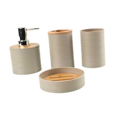 YWJLQH Ensemble de Décoration de Salle de Bain de 4 Pièces Comprenant Un Porte-savon, Un Gobelet pour Bain de Bouche et Un Porte-brosse à Dents, Beige