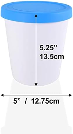 Lin Ice Cream Containers 2-Pack - 1L Reusable Round Storage Tubs for Homemade Ice Cream, Dessert, Gelato, Sorbet, 1 Red & 1 Blue Silicone Lids - Non-BPA Plastic Containers - Freezer & Dishwasher-Safe