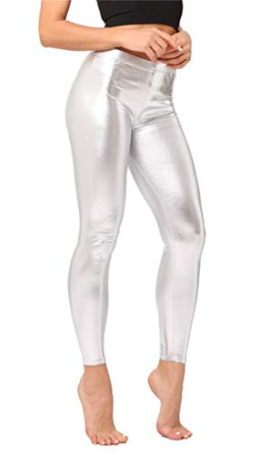 Fioeyr Pantalon effet mouillé brillant métallique rétro années 80 pour femme, déguisement...