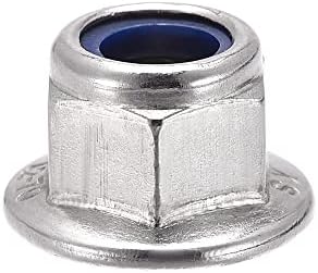sourcing map M10 Nylon Insert Hex Lock Nuts with Flange, 304 Stainless Steel, Plain Finish, 5pcs