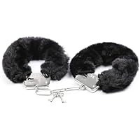 Stainless Steel Black Fluffy Handcuffs for Ankles and Wrist with Chain Set Fuzzy Hand Cuff Set for Adults Bedroom Hand Cuffs for Women Couples SQ178