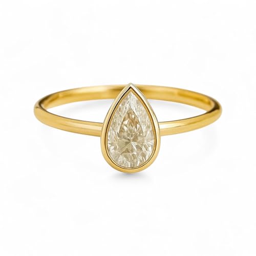 Bezel Set Pear Cut Solitaire Moissanite Engagement Ring 1.5ct Moissanite in 14K Solid Gold Ring Minimalist Statement Single Stone Jewelry Daily Wear Gift For Mother