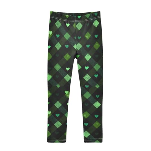 Vdsrup Girls Leggings Green Black Plaid Hearts Kids Length Leggings Pants Toddler Athletic Soft Tights Trousers 4T