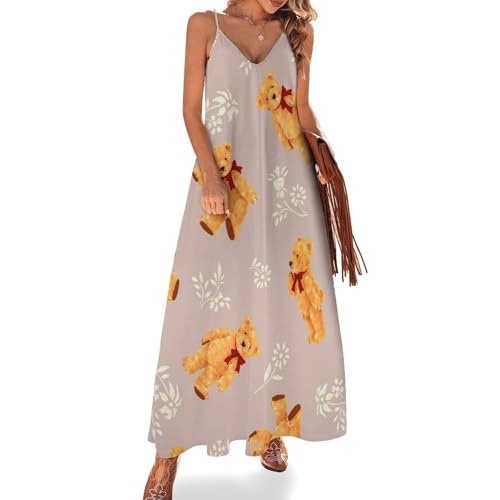 Robe longue d'été sans manches à motif ours mignon coupe évasée confortable