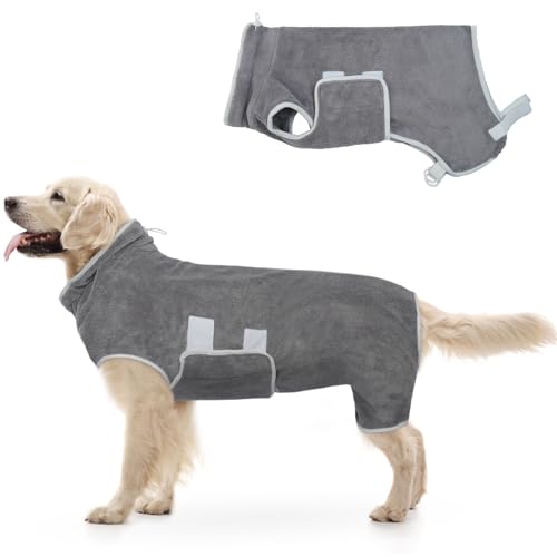 Hjumarayan Albornoz Perro - Albornoz Perro Secado Rapido Batamanta Perro Ajustable Albornoz Perros Absorbente Bata de Bano para Perro Pequeños, Medianos y Grandes, Gris L