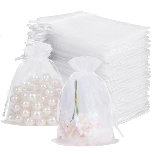 Lot de 50 sachets en organza de 10 x 15 cm avec cordon de serrage, petits sachets à remplir, pour...