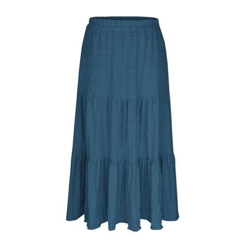 Women's Tiered Maxi Skirt Casual Fashion Flowy A-Line Elastic High Waist Trendy Beach Long Skirts with Pockets3
