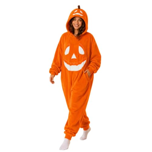 Mono de calabaza de Halloween holgado y abrigado con forro polar para adultos