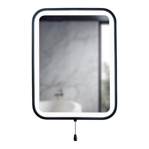 Lustro łazienkowe LED na baterie z przełącznikiem pociągowym - łatwa instalacja, nowoczesny matowy czarny design, idealne do wystroju domu i eleganckich łazienek