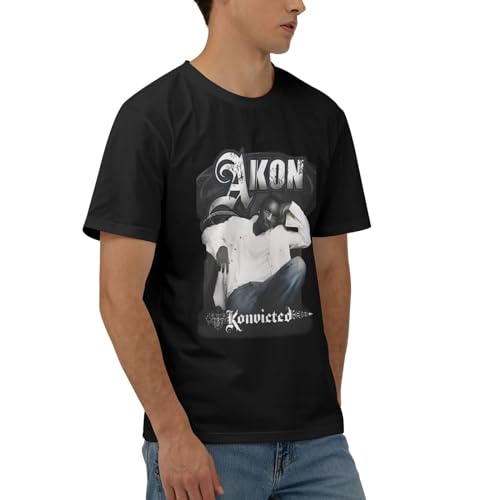 Akons Shirt Men's Youth Fashion Crew Neck Top Combed Cotton Short Sleeve T-Shirt Black