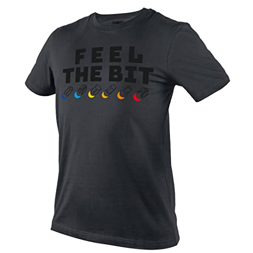 NEO TOOLS T-shirt de travail avec graphisme, gris, tailles M-3XL ; manches courtes, 100% coton, grammage 180g/m², dessin de bits, gris, XXXL