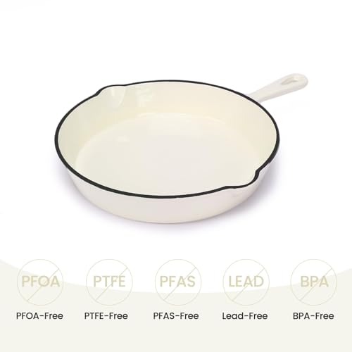 GFTIME Batterie de cuisine en fonte, 5 pièces, casserole hollandaise 2,3 QT, cocotte 4,7 QT, poêle à frire de 28 cm, moule à pain – Casseroles et poêles en fonte émaillée polyvalentes résistantes au – Image 3